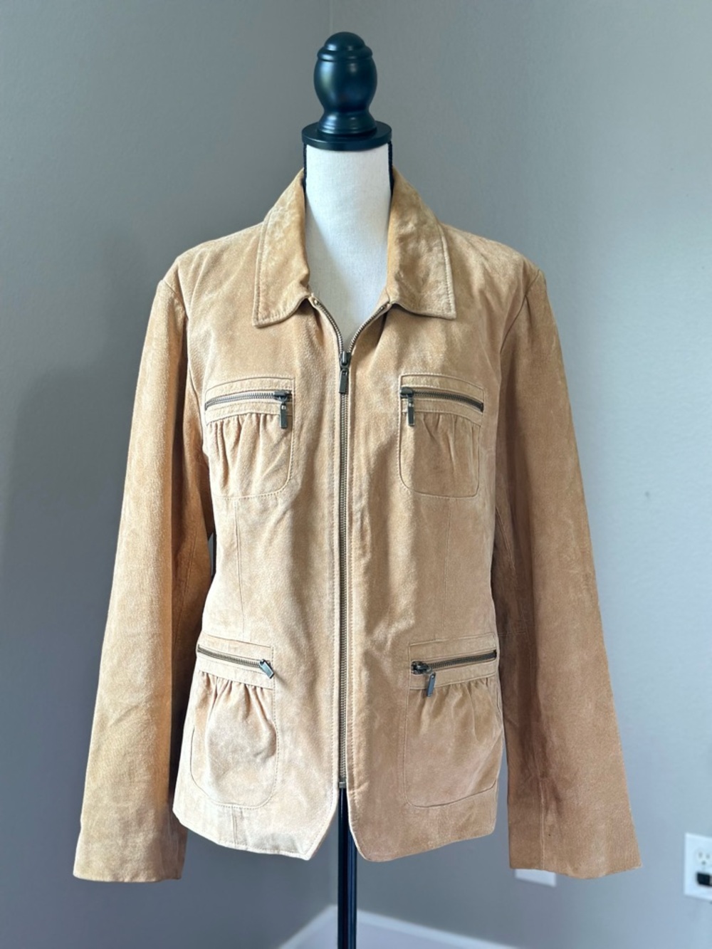 Vintage Tan Suede Zip-Front Leather Jacket